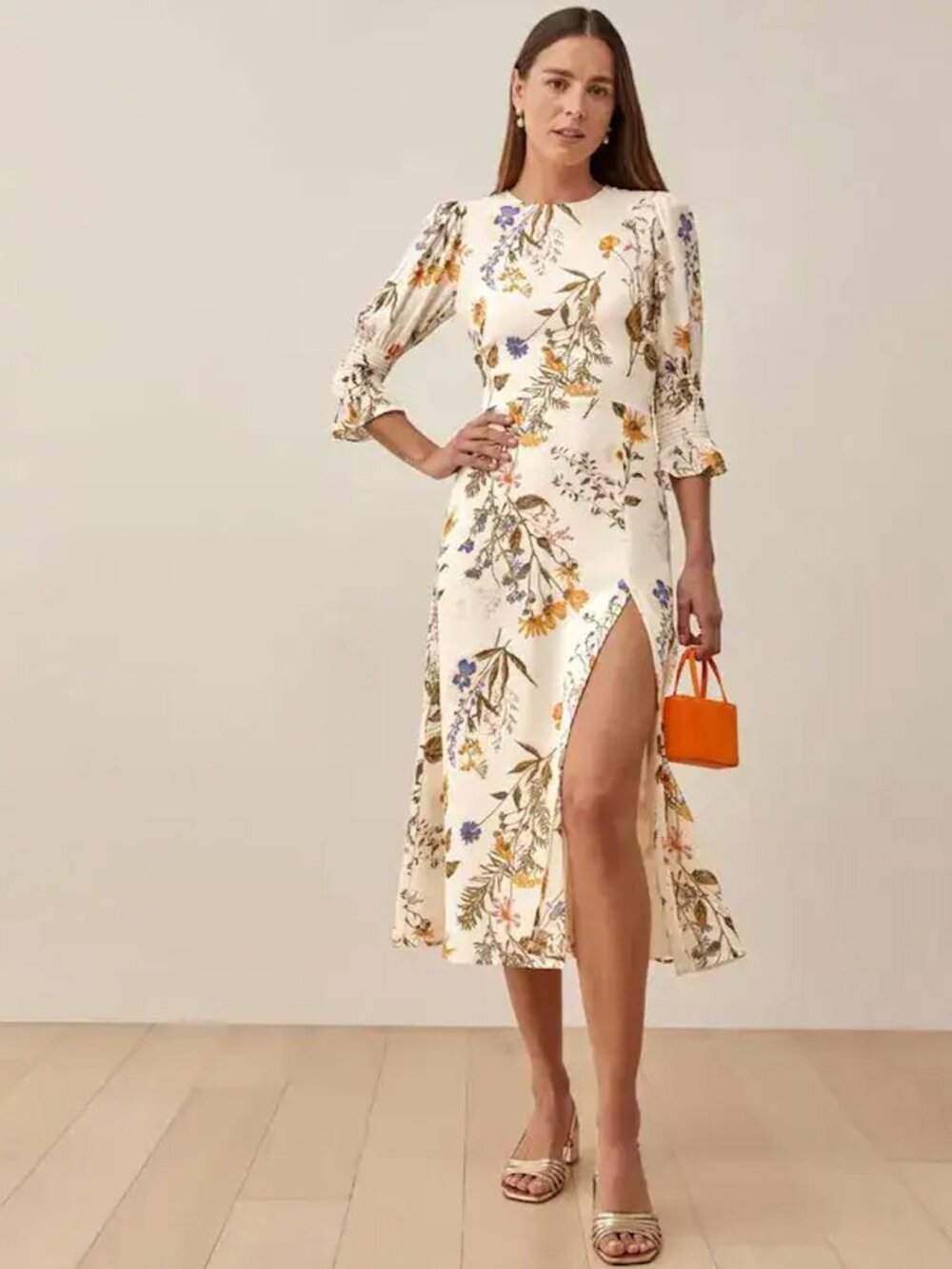 Reformation Carolena Midi Dress with Multicolor Floral Print